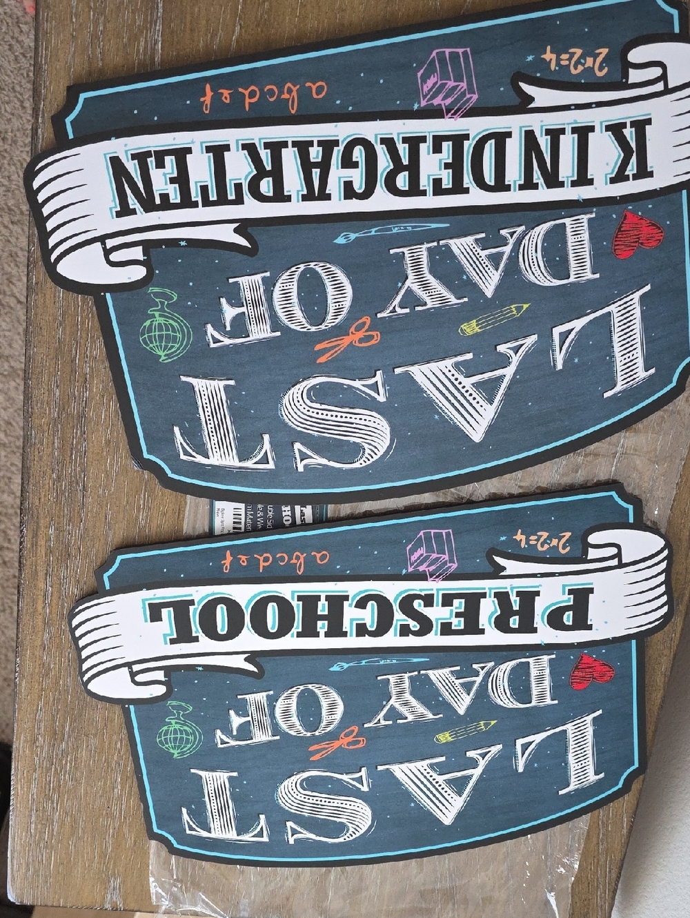 Last Day of Preschool/Kindergarten Photo Sign - Blue Chalkboard Style